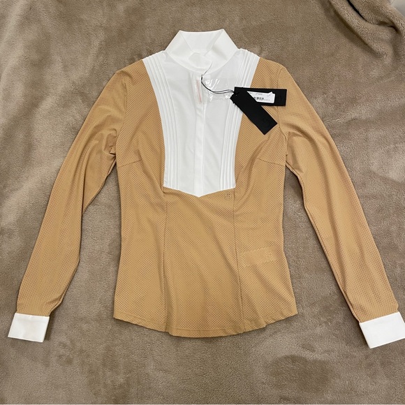 Cavalleria Toscana Tops - Cavalleria Toscana Tan equestrian show shirt perforated mesh